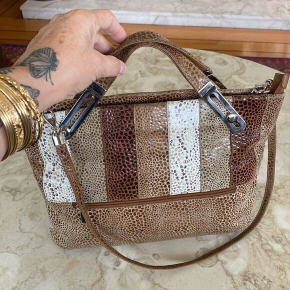 Vintage 1980s Due Fratelli Snakeskin Embossed Leather Dual Handle/ Shoulder Bag - Picture 5 of 15